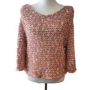 Moth Anthropologie Womens Salina Loose Crochet Knit Boxy Bell Sleeve Sweater S